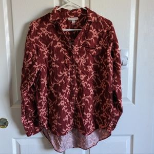 Knox rose long sleeve women's shirt red high low tunic print collar blouse top